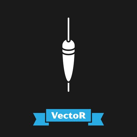 White Fishing float icon isolated on black background. Fishing tackle. Vector Illustrationのイラスト素材