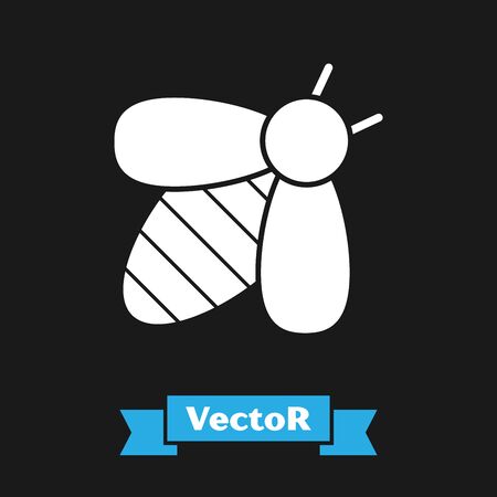White Bee icon isolated on black background. Sweet natural food. Honeybee or apis with wings symbol. Flying insect. Vector Illustrationのイラスト素材