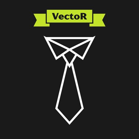 White line Tie icon isolated on black background. Necktie and neckcloth symbol. Vector Illustrationのイラスト素材