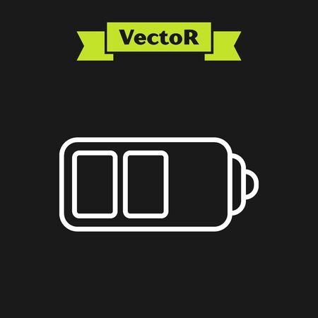 White line Battery charge level indicator icon isolated on black background. Vector Illustrationのイラスト素材