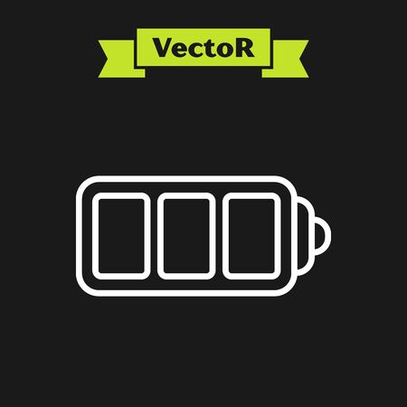 White line Battery charge level indicator icon isolated on black background. Vector Illustrationのイラスト素材