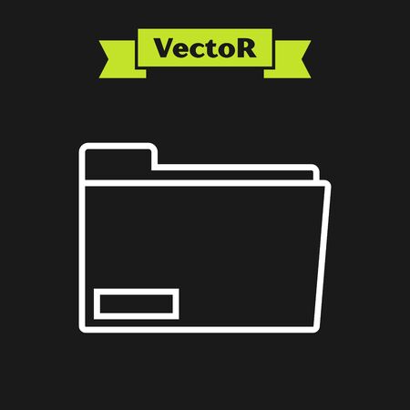 White line Document folder icon isolated on black background. Accounting binder symbol. Bookkeeping management. Vector Illustrationのイラスト素材