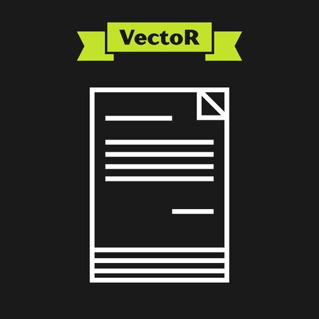 White line Document icon isolated on black background. File icon. Checklist icon. Business concept. Vector Illustrationのイラスト素材