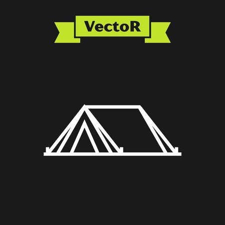 White line Tourist tent icon isolated on black background. Camping symbol. Vector Illustrationのイラスト素材