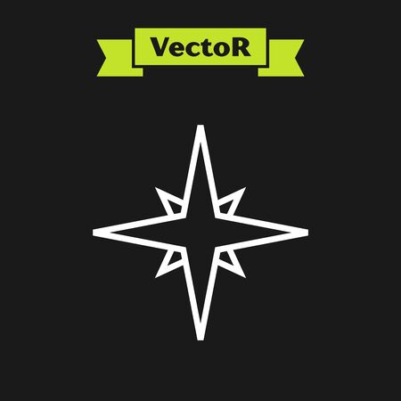 White line Wind rose icon isolated on black background. Compass icon for travel. Navigation design. Vector Illustrationのイラスト素材