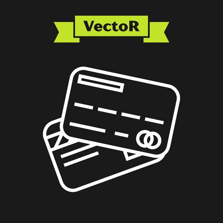 White line Credit card icon isolated on black background. Online payment. Cash withdrawal. Financial operations. Shopping sign. Vector Illustrationのイラスト素材