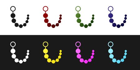 Set Anal beads icon isolated on black and white background. Anal balls sign. Fetish accessory. Sex toy for men and woman. Vector Illustrationのイラスト素材