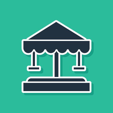 Blue Attraction carousel icon isolated on green background. Amusement park. Childrens entertainment playground, recreation park. Vector Illustrationのイラスト素材