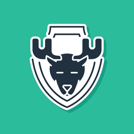 Blue Moose head on shield icon isolated on green background. Hunting trophy on wall. Vector Illustrationのイラスト素材