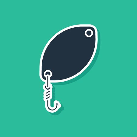Blue Fishing spoon icon isolated on green background. Fishing baits in shape of fish. Fishing tackle. Vector Illustrationのイラスト素材