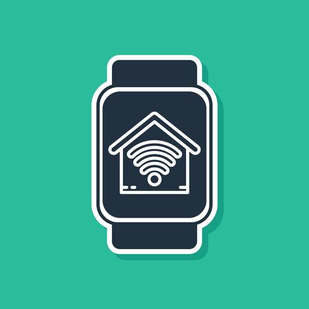 Blue Smart watch with smart home with wi-fi icon isolated on green background. Remote control. Vector Illustrationのイラスト素材