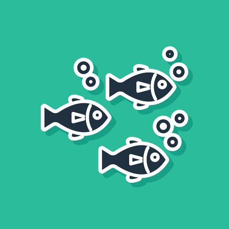 Blue Fish icon isolated on green background. Vector Illustrationのイラスト素材