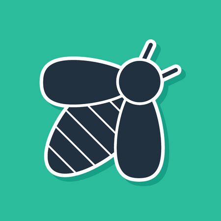 Blue Bee icon isolated on green background. Sweet natural food. Honeybee or apis with wings symbol. Flying insect. Vector Illustrationのイラスト素材