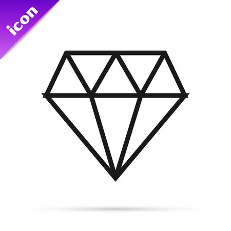 Black line Diamond icon isolated on white background. Jewelry symbol. Gem stone. Vector Illustrationのイラスト素材