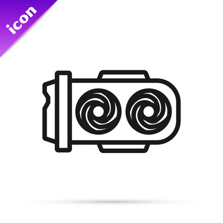 Black line Mining farm icon isolated on white background. Cryptocurrency mining, blockchain technology, digital money market, cryptocoin wallet. Vector Illustrationのイラスト素材