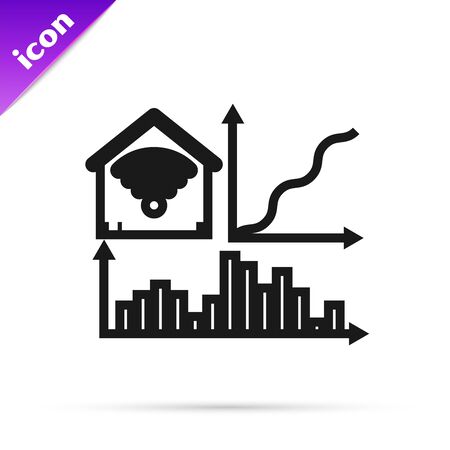 Black line Smart home with wifi icon isolated on white background. Remote control. Vector Illustrationのイラスト素材