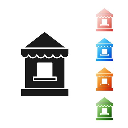 Black Ticket box office icon isolated on white background. Ticket booth for the sale of tickets for attractions and sports. Set icons colorful. Vector Illustrationのイラスト素材