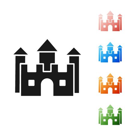 Black Castle icon isolated on white background. Set icons colorful. Vector Illustrationのイラスト素材