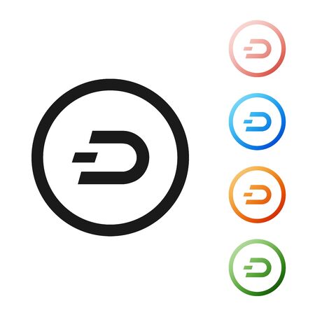 Black Cryptocurrency coin Dash icon isolated on white background. Digital currency. Altcoin symbol. Blockchain based secure crypto currency. Set icons colorful. Vector Illustrationのイラスト素材