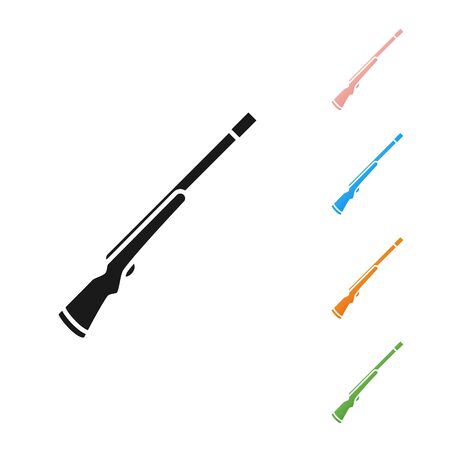 Black Hunting gun icon isolated on white background. Hunting shotgun. Set icons colorful. Vector Illustrationのイラスト素材