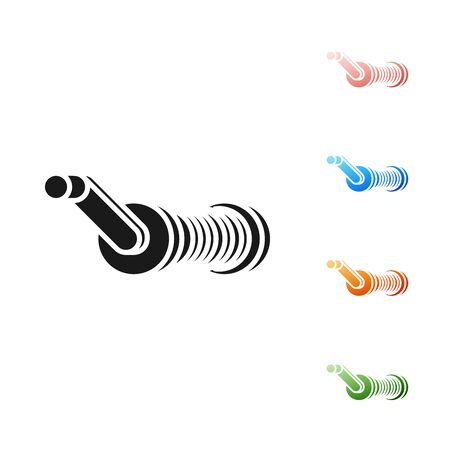Black Spinning reel for fishing icon isolated on white background. Fishing coil. Fishing tackle. Set icons colorful. Vector Illustrationのイラスト素材