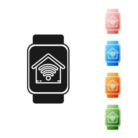 Black Smart watch with smart home with wifi icon isolated on white background. Remote control. Set icons colorful. Vector Illustrationのイラスト素材