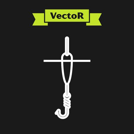 White line Fishing hook and float icon isolated on black background. Fishing tackle. Vector Illustrationのイラスト素材