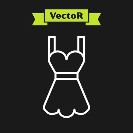 White line Woman dress icon isolated on black background. Clothes sign. Vector Illustrationのイラスト素材