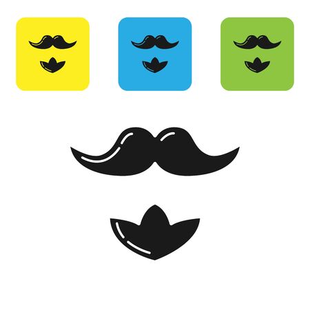 Black Mustache and beard icon isolated on white background. Barbershop symbol. Facial hair style. Set icons colorful square buttons. Vector Illustrationのイラスト素材