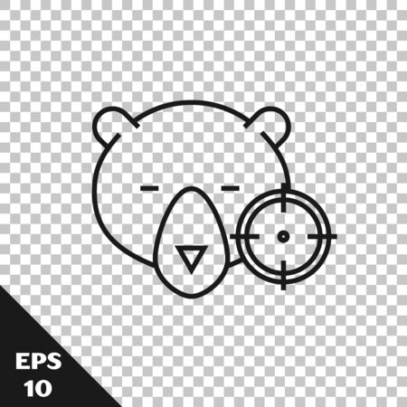 Black line Hunt on bear with crosshairs icon isolated on transparent background. Hunting club   with bear and target. Rifle lens aiming a bear. Vector Illustrationのイラスト素材