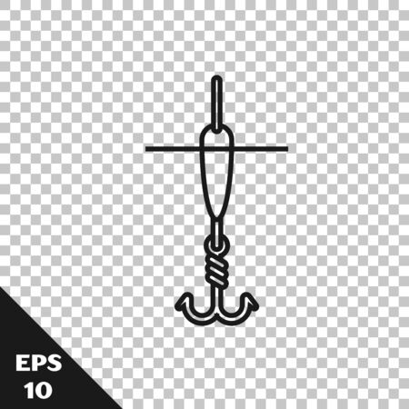 Black line Fishing hook and float icon isolated on transparent background. Fishing tackle. Vector Illustrationのイラスト素材