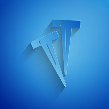 Paper cut Pegs for tents icon isolated on blue background. Extreme sport. Sport equipment. Paper art style. Vector Illustrationのイラスト素材