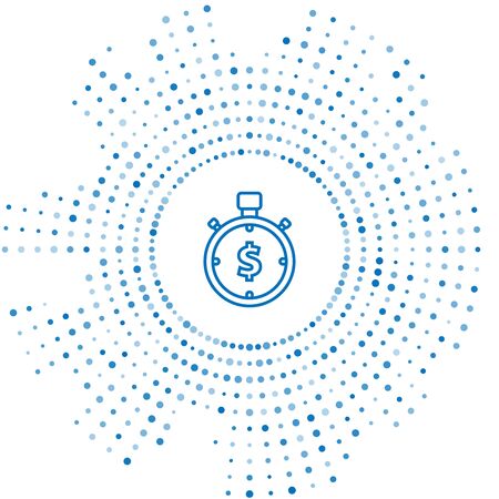 Blue line Time is money icon isolated on white background. Money is time. Effective time management. Convert time to money. Stopwatch sign. Abstract circle random dots. Vector Illustrationのイラスト素材