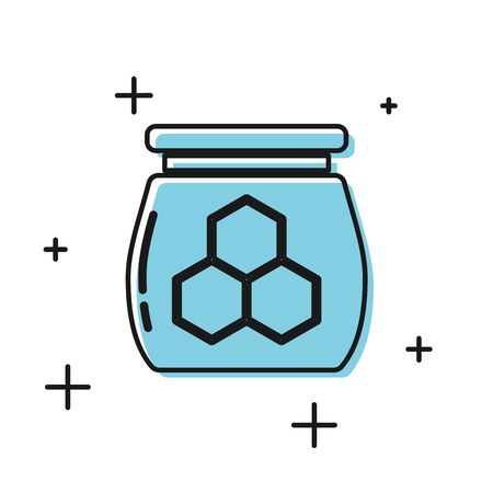 Black Jar of honey icon isolated on white background. Food bank. Sweet natural food symbol. Vector Illustrationのイラスト素材