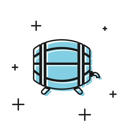 Black Wooden barrel on rack with stopcock icon isolated on white background. Vector Illustrationのイラスト素材