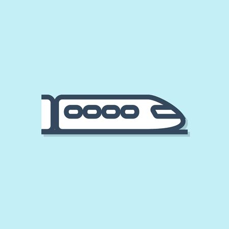 Blue line Train icon isolated on blue background. Public transportation symbol. Subway train transport. Metro underground. Vector Illustrationのイラスト素材