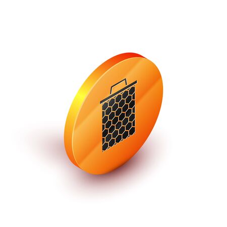 Isometric Honeycomb icon isolated on white background. Honey cells symbol. Sweet natural food. Orange circle button. Vector Illustrationのイラスト素材