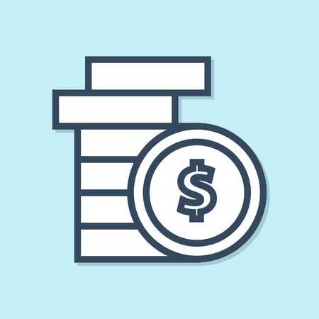 Blue line Coin money with dollar symbol icon isolated on blue background. Banking currency sign. Cash symbol. Vector Illustrationのイラスト素材