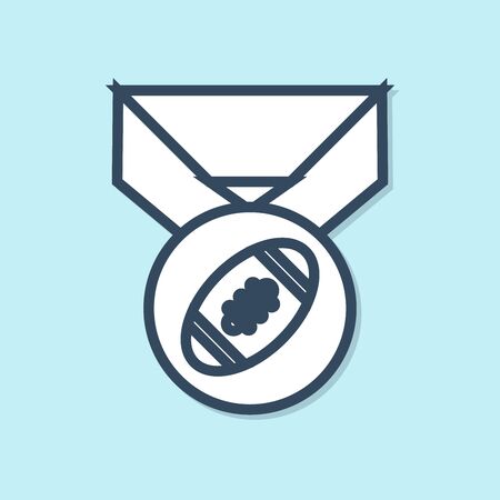 Blue line American Football ball with medal icon isolated on blue background. Vector Illustrationのイラスト素材