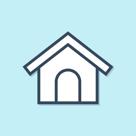 Blue line Dog house icon isolated on blue background. Dog kennel. Vector Illustrationのイラスト素材