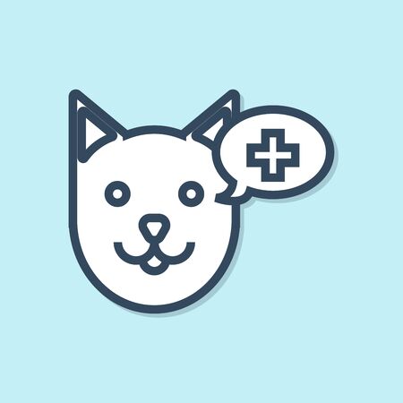 Blue line Veterinary clinic symbol icon isolated on blue background. Cross with dog veterinary care. Pet First Aid sign. Vector Illustrationのイラスト素材