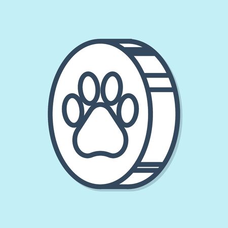Blue line Paw print icon isolated on blue background. Dog or cat paw print. Animal track. Vector Illustrationのイラスト素材