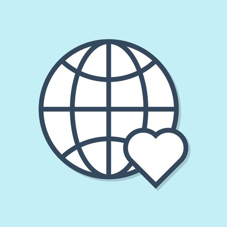 Blue line The heart world - love icon isolated on blue background. Vector Illustrationのイラスト素材