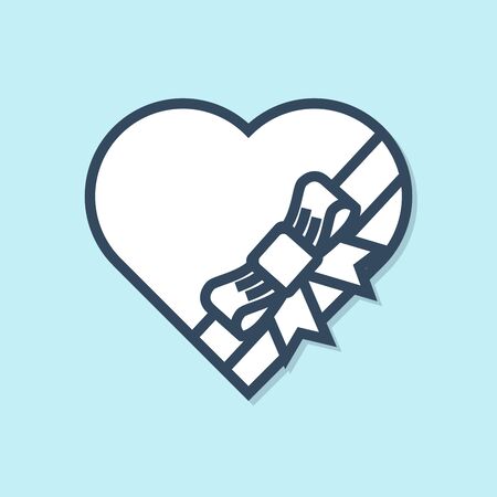 Blue line Candy in heart shaped box and bow icon isolated on blue background. Valentines Day. Vector Illustrationのイラスト素材