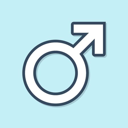 Blue line Male gender symbol icon isolated on blue background. Vector Illustrationのイラスト素材