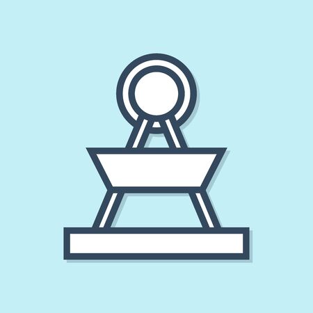 Blue line Attraction carousel icon isolated on blue background. Amusement park. Childrens entertainment playground, recreation park. Vector Illustrationのイラスト素材