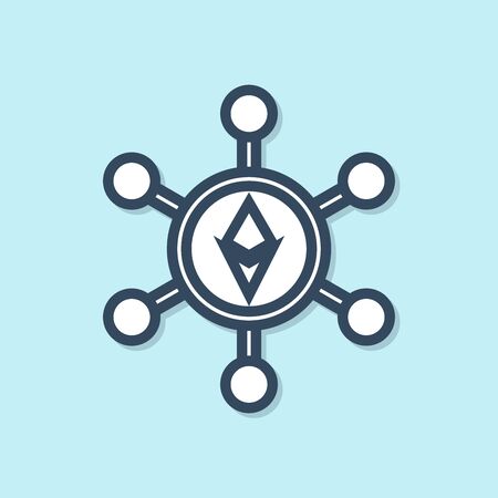 Blue line Blockchain technology Ethereum ETH icon isolated on blue background. Abstract geometric block chain network technology business. Vector Illustrationのイラスト素材