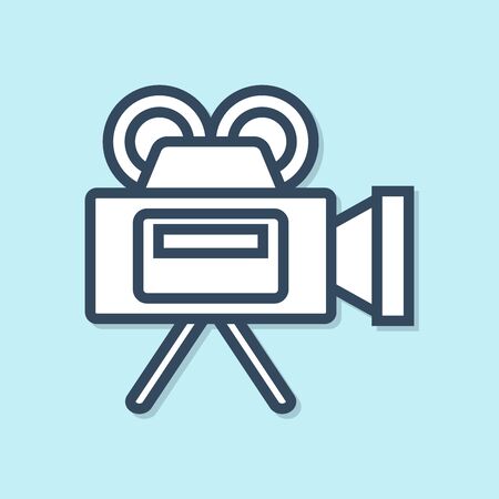 Blue line Cinema camera icon isolated on blue background. Video camera. Movie sign. Film projector. Vector Illustrationのイラスト素材