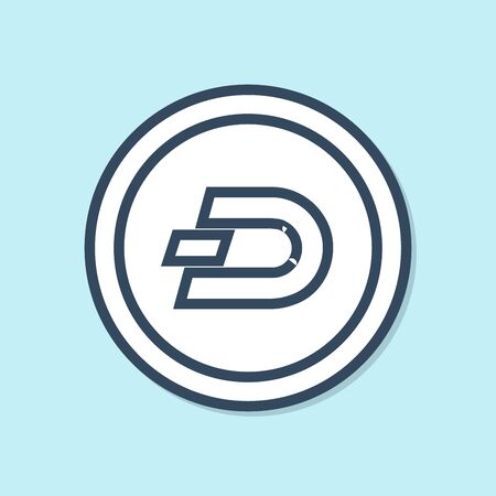 Blue line Cryptocurrency coin Dash icon isolated on blue background. Digital currency. Altcoin symbol. Blockchain based secure crypto currency. Vector Illustrationのイラスト素材