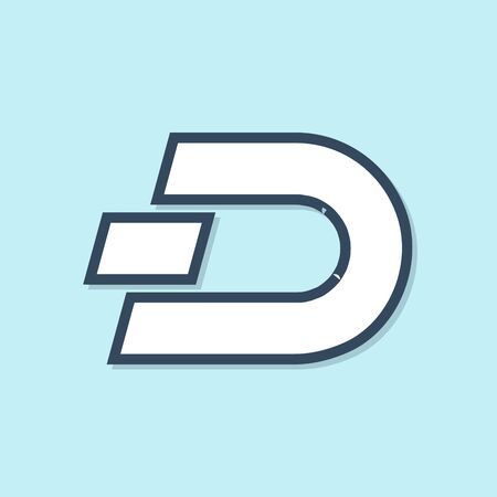 Blue line Cryptocurrency coin Dash icon isolated on blue background. Digital currency. Altcoin symbol. Blockchain based secure crypto currency. Vector Illustrationのイラスト素材